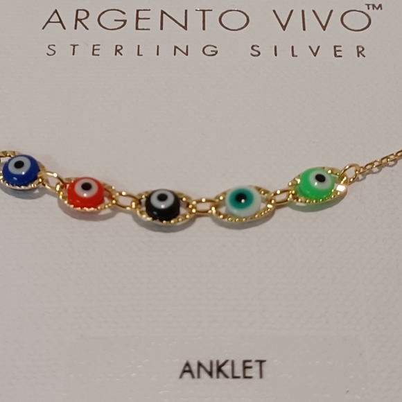 ARGENTO VIVO STERLING SILVER GOLD PLATED EVIL EYE PROTECTION COLOR BEADS ANKLET - Picture 7 of 14
